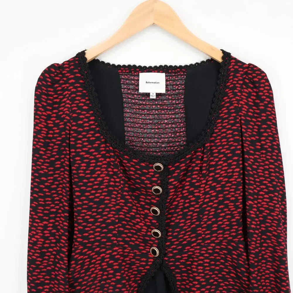 Reformation Nikky Lace Trim Top French Kiss Red Black Size 4 - Picture 3 of 7